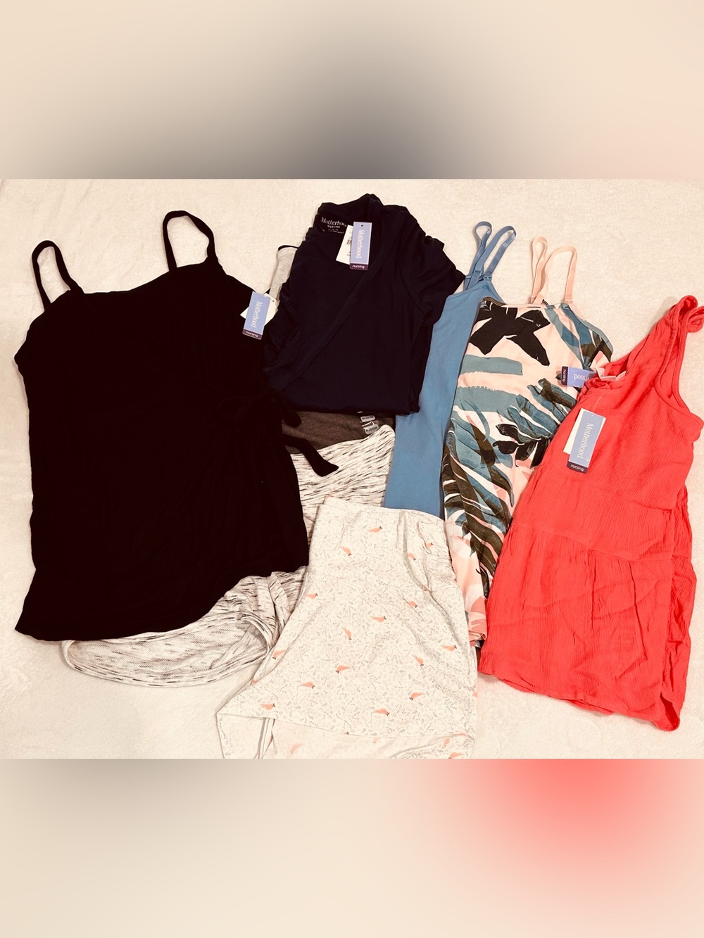 ALL NEW 8 PC Summer Motherhood Maternity Nursing Tops & Shorts Lot Medium/L NWT